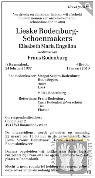 schoenmakers.e.m.e 1937-2010 rodenburg.f k