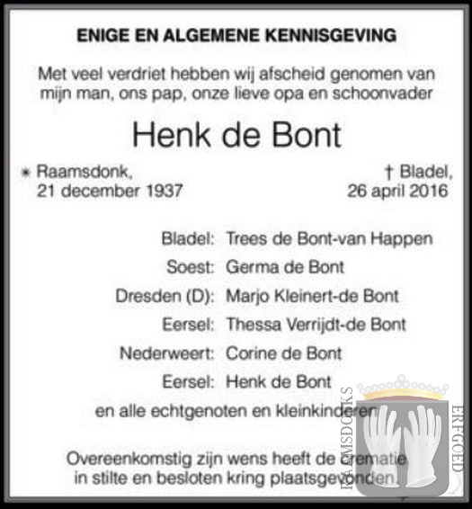 bont.de.henk 1937-2016 happen.van.trees k.