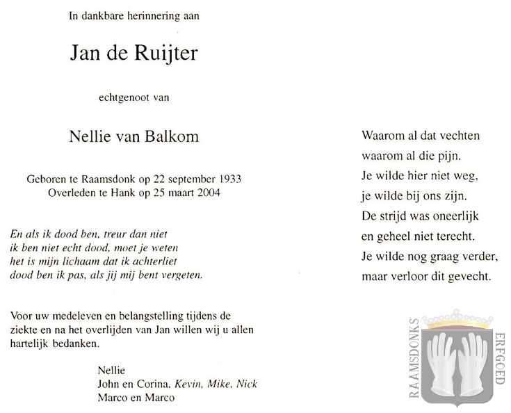 ruijter.de.jan. 1933-2004 balkom.van.nellie b