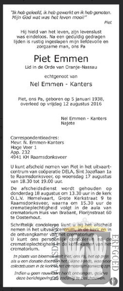 emmen.piet. 1938-2016 kanters.nel. k